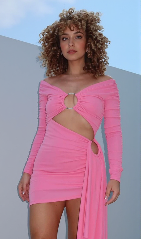 ANNA PINK HOLLOW OUT RUCHED TIGHT MINI DRESS