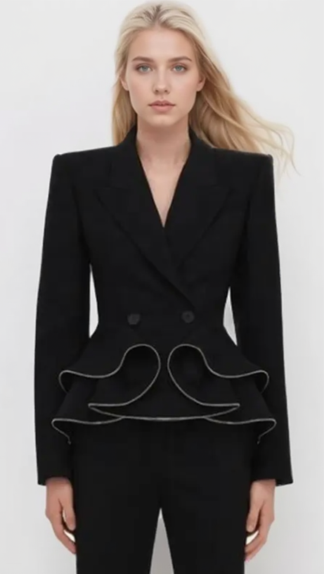 JAMIE ZIPPED PEPLUM DOUBLE-BREASTED BLAZER SET