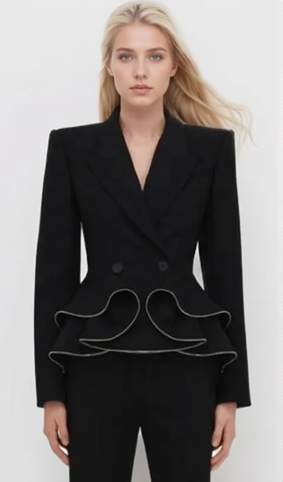 AIIZIE JAMIE ZIPPED PEPLUM DOUBLE-BREASTED BLAZER SET - product image