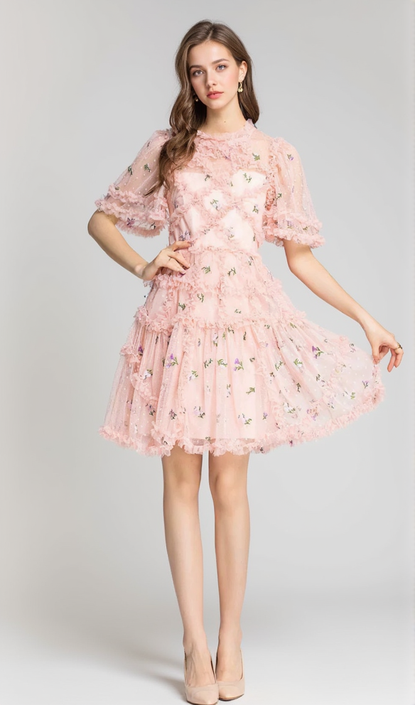 AIIZIE AURORA RUFFLES TULLE MINI DRESS IN PINK - product image