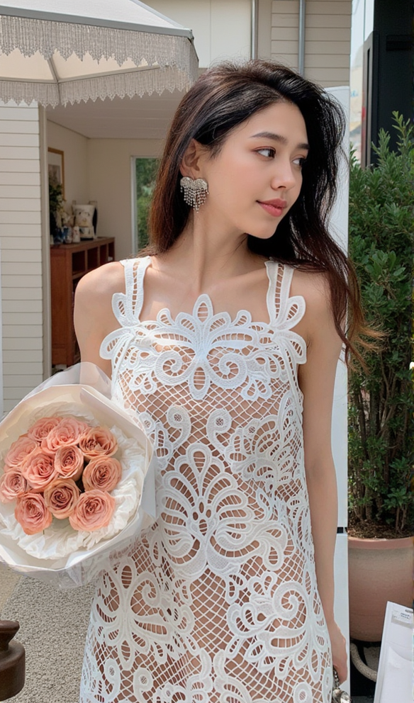 AIIZIE ODELETTE WHITE GUIPURE LACE MINI DRESS - product image