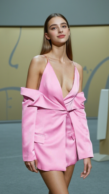 PLUNGE DRAPED SATIN BLAZER IN PINK