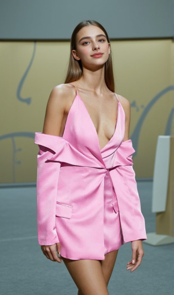 AIIZIE PLUNGE DRAPED SATIN BLAZER IN PINK - product image