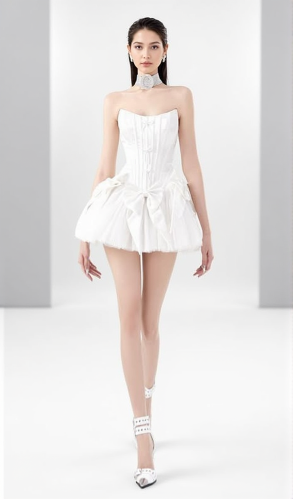 ELSIE BOWKNOT MESH STRAPLESS MINI DRESS IN WHITE