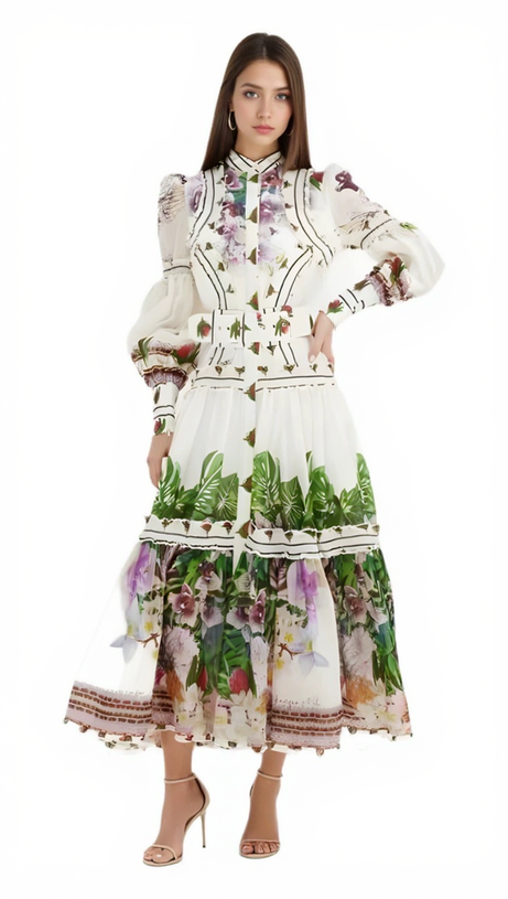 CORNELIA MULTICOLOR FLORAL PATTERN MAXI DRESS