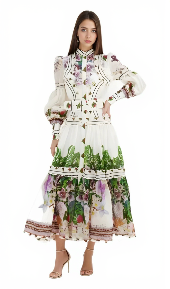 CORNELIA MULTICOLOR FLORAL PATTERN MAXI DRESS