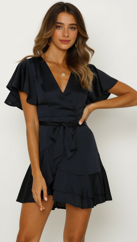 SATIN PLEATED MINI DRESS