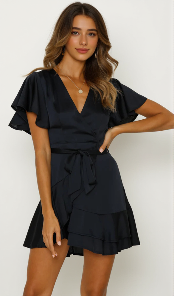 AIIZIE SATIN PLEATED MINI DRESS - product image