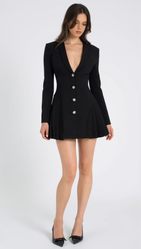 BEULAH PLEATE BLAZER MINI DRESS IN BLACK