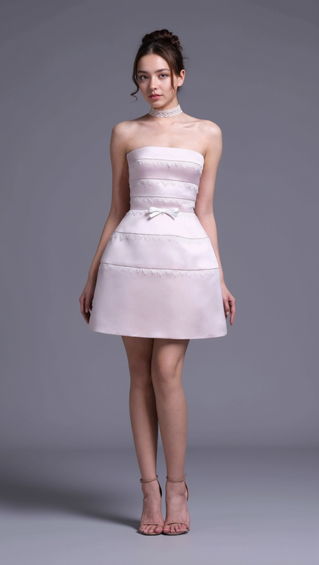 MINI ABITO CON DETTAGLIO IN PIZZO BIANCO SPORCO ROSA