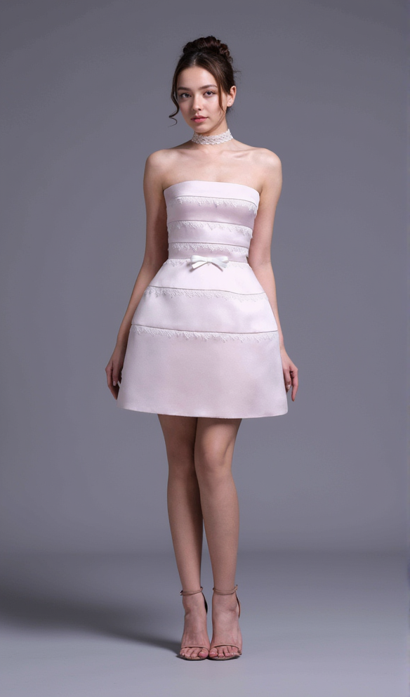 MINI ABITO CON DETTAGLIO IN PIZZO BIANCO SPORCO ROSA