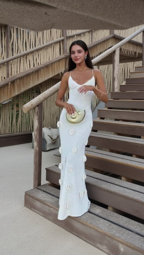 GIORGIO GRAY FLOWER KNITTED MAXI DRESS