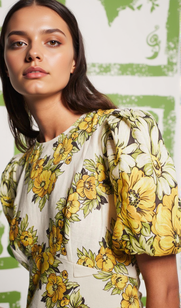 ALYSSA FLORAL PRINT MIDI DRESS IN YELLOW