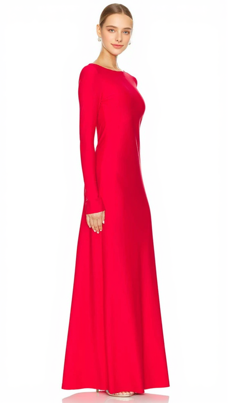 CANDICE LONG SLEEVE BACKLESS MAXI DRESS IN RED