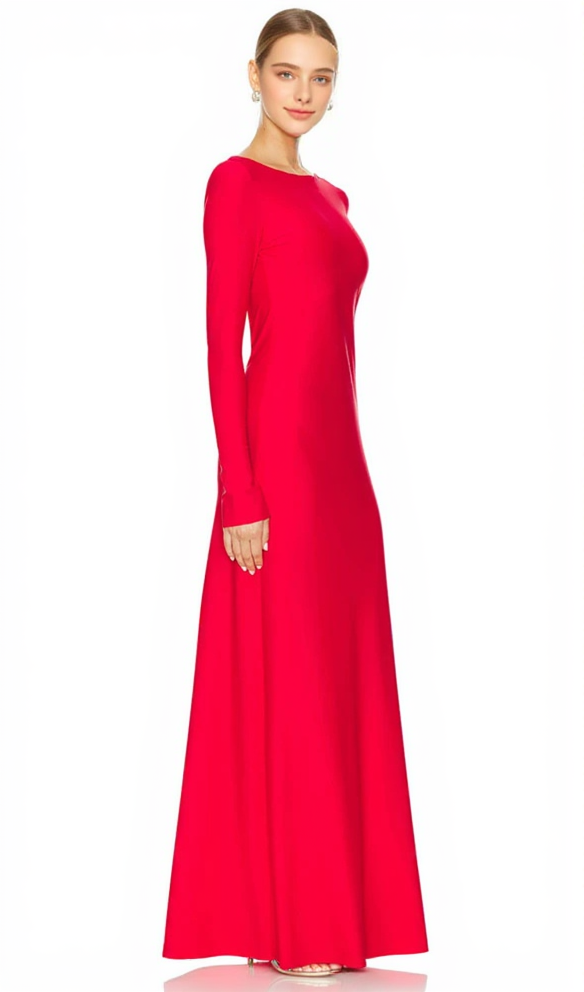AIIZIE CANDICE LONG SLEEVE BACKLESS MAXI DRESS IN RED - product image