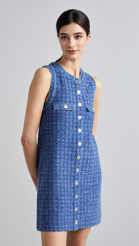 PALMARE TWEED MINI DRESS IN BLUE