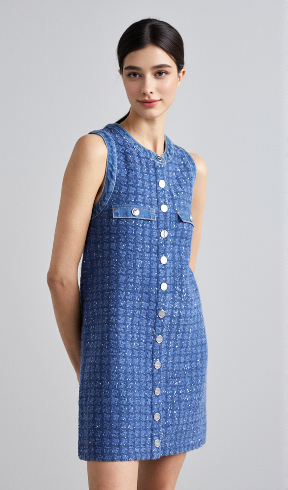 PALMARE TWEED MINI DRESS IN BLUE