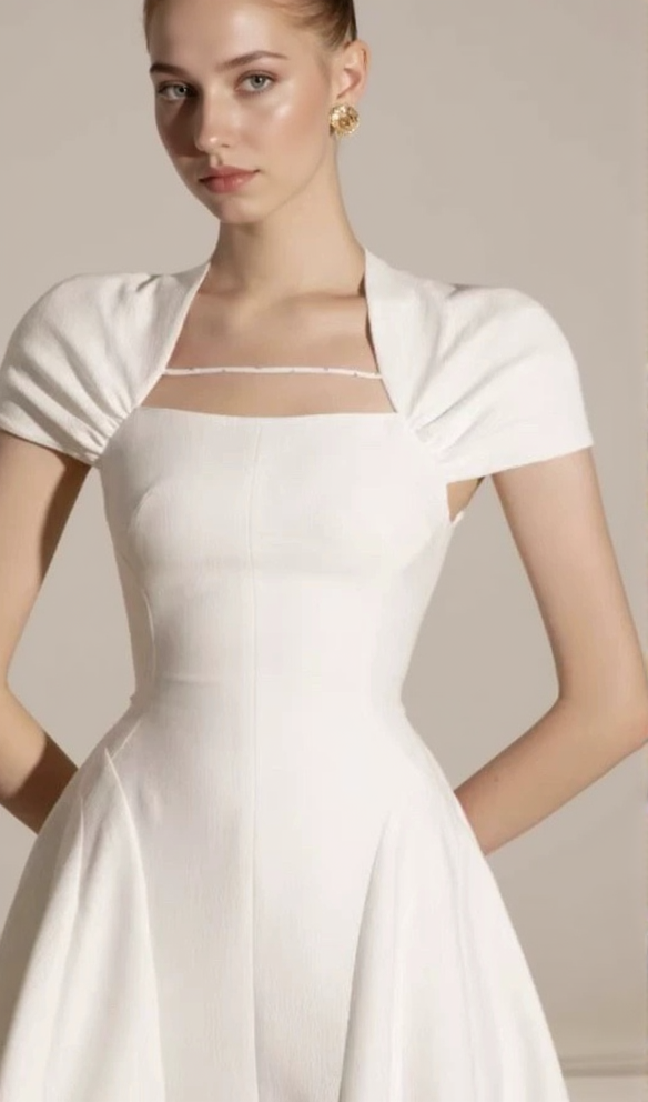 AIIZIE MYRNA SQUARE NECKLINE A-LINE MIDI DRESS IN WHITE - product image