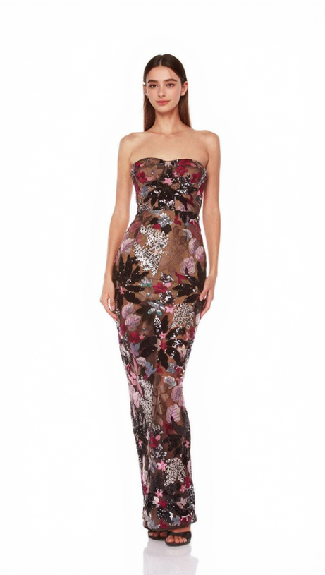 DAISY DAHLIA EMBROIDERED STRAPLESS MAXI DRESS