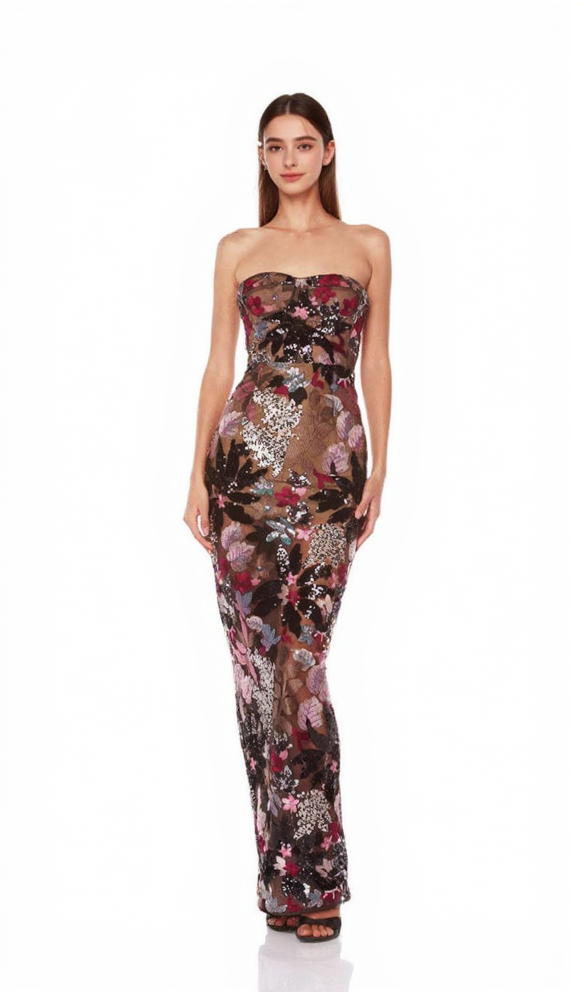 DAISY DAHLIA EMBROIDERED STRAPLESS MAXI DRESS