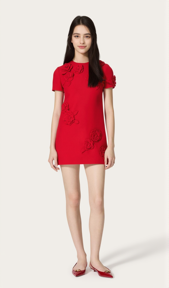 AIIZIE SELENA EMBROIDERED CREPE COUTURE MINI DRESS IN RED - product image
