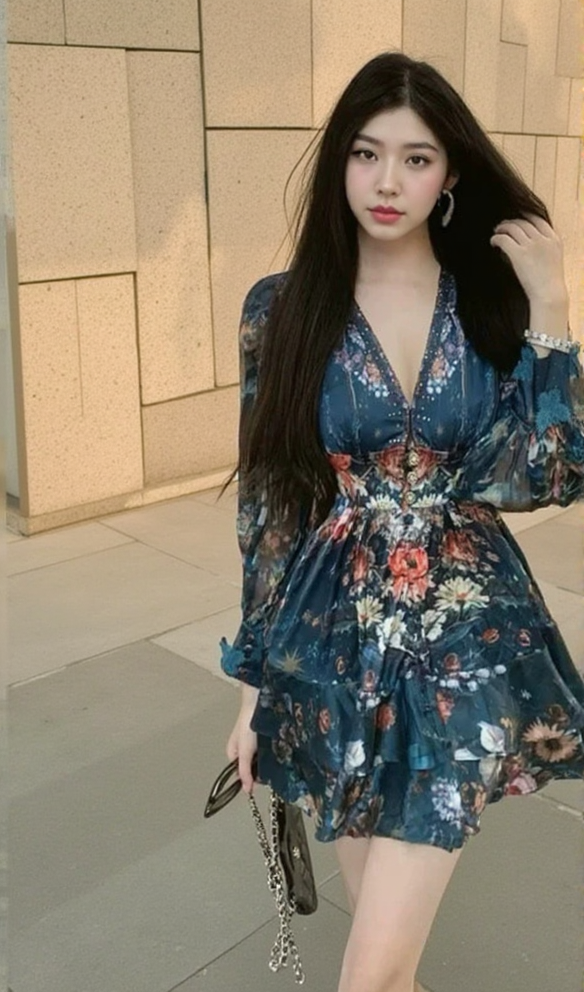 MINIKLEID SHIRLEY AUS SEIDENKREPP MIT BLUMENMUSTER