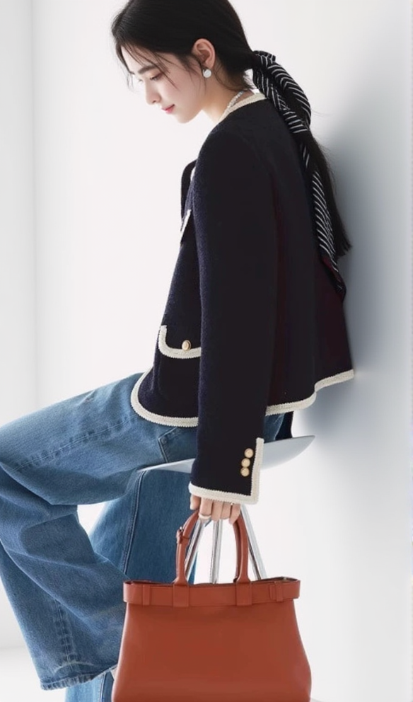 AIIZIE JILL TWEED CONTRAST TRIM JACKET IN NAVY BLUE - product image