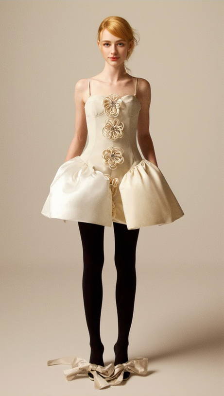 CHERYL FLOWER EMBELLISHED MINI DRESS