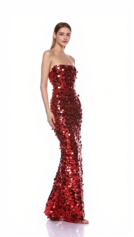 SHIVA STRAPLESS SEQUIN MAXI DRESS