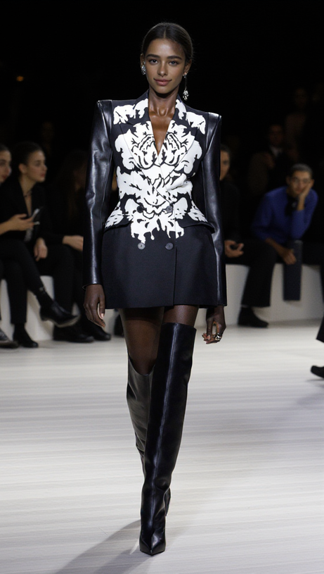 DAMASK DRIPPING BLAZER MINI DRESS IN BLACK