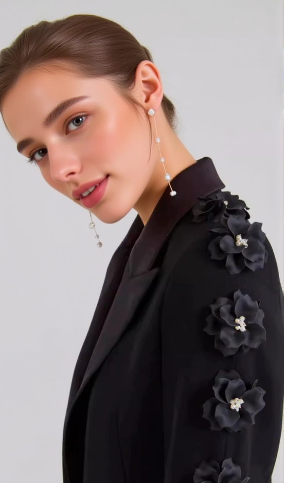 LEONIE FLOWER EMBELLISHED BLACK BLAZER
