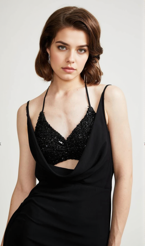 ALMA MINIKLEID MIT SCHMETTERLINGSPAILLETTEN IN SCHWARZ