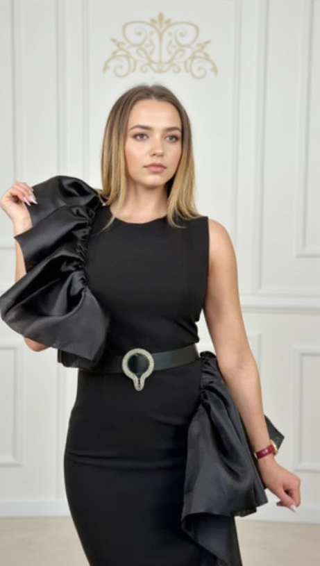 JANICE TRUMPET EMBELLISHED MAXI DRESS IN BLACK