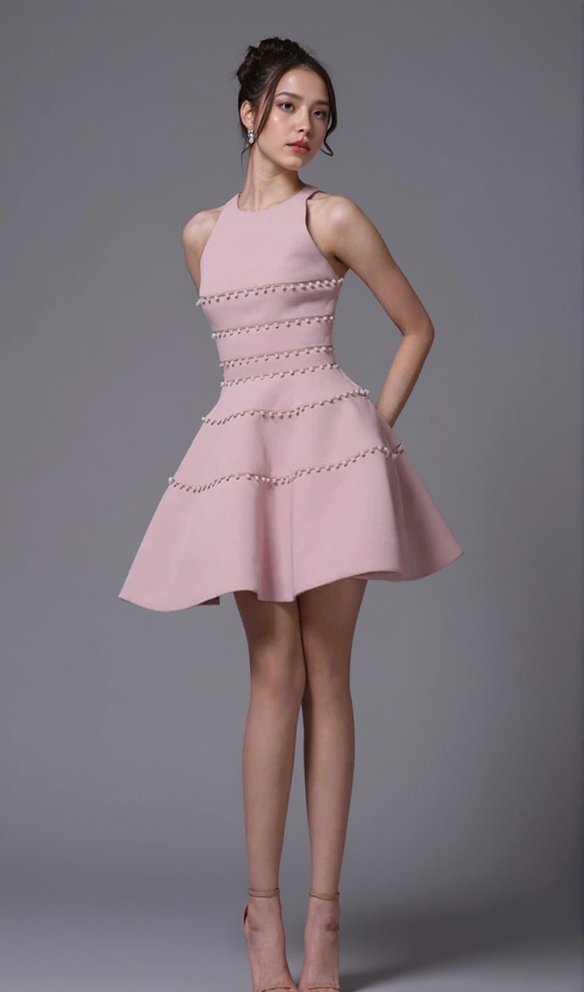 A-LINIEN-MINIKLEID MIT PERLEN-DETAIL IN PINK