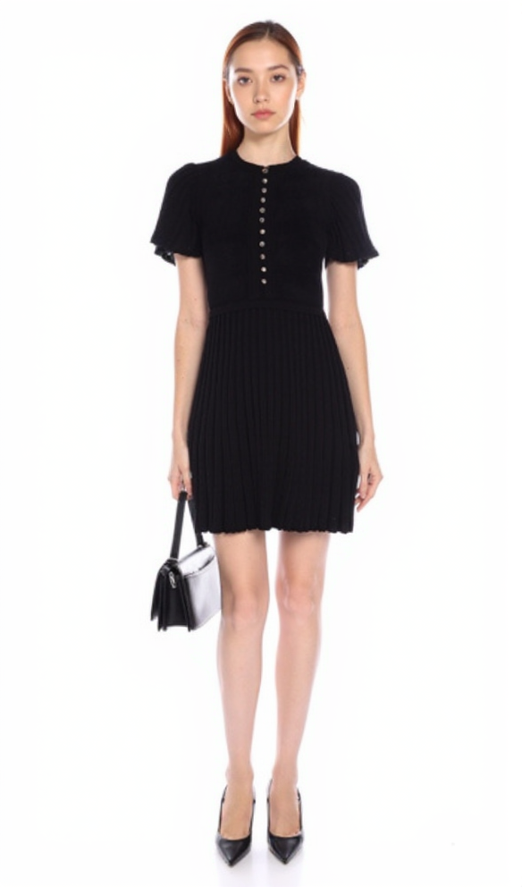 SHEILA SCHWARZES MINIKLEID AUS STRICK MIT RÜSCHEN