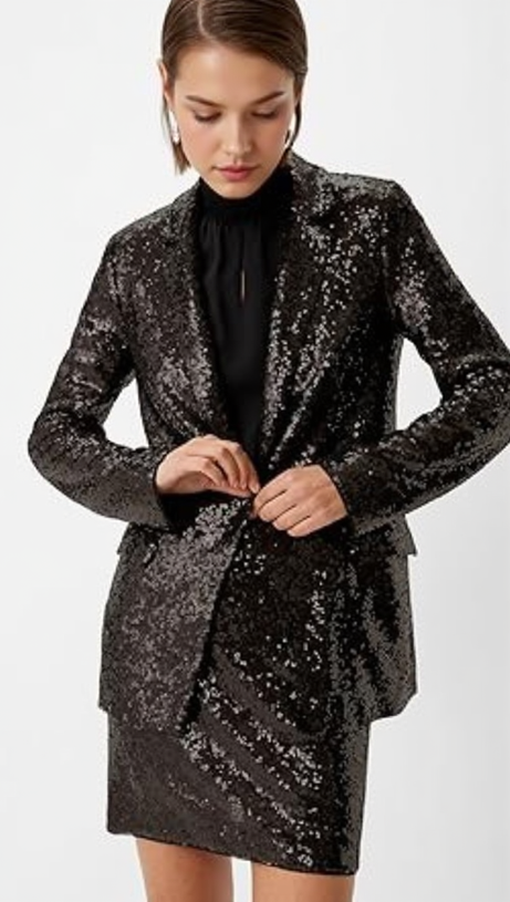 ALEXANDRA BLACK SEQUINED EMBELLISHED SATIN BLAZER