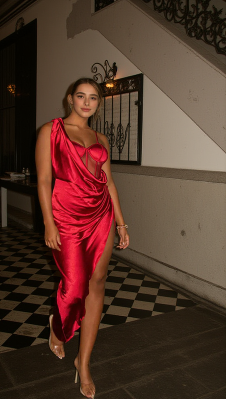 RED ANASTACIA DRAPE MAXI DRESS