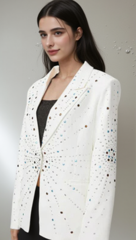 GLADYS WHITE PEAK LAPEL BLAZER WITH BEADINGS