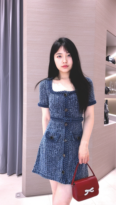 PATRICIA BRAIDED TRIM TEXTURED DRESS IN BLUE