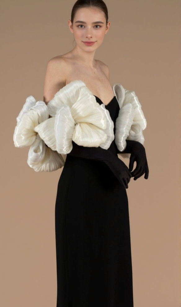 AIIZIE BOWKNOT FLORAL-SHAPE EMBELLISHED MAXI DRESS IN BLACK - product image
