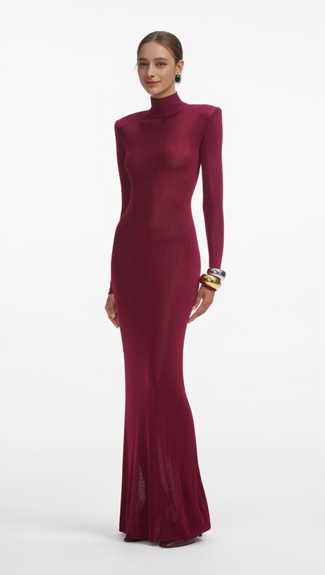 BURGUNDY VISCOSE KNIT MAXI DRESS