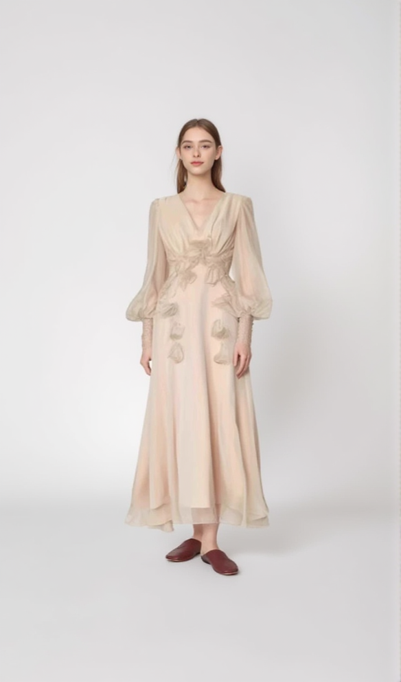 AIIZIE FLORAL EMBELLISHED MIDI DRESS IN NEUTRALS - product image