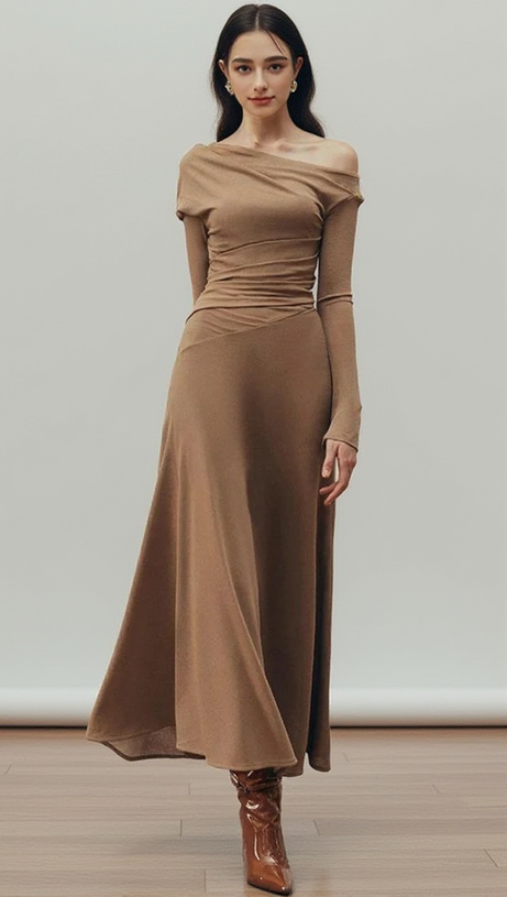 ARIA DRAPED MAXI DRESS IN HAZELNUT