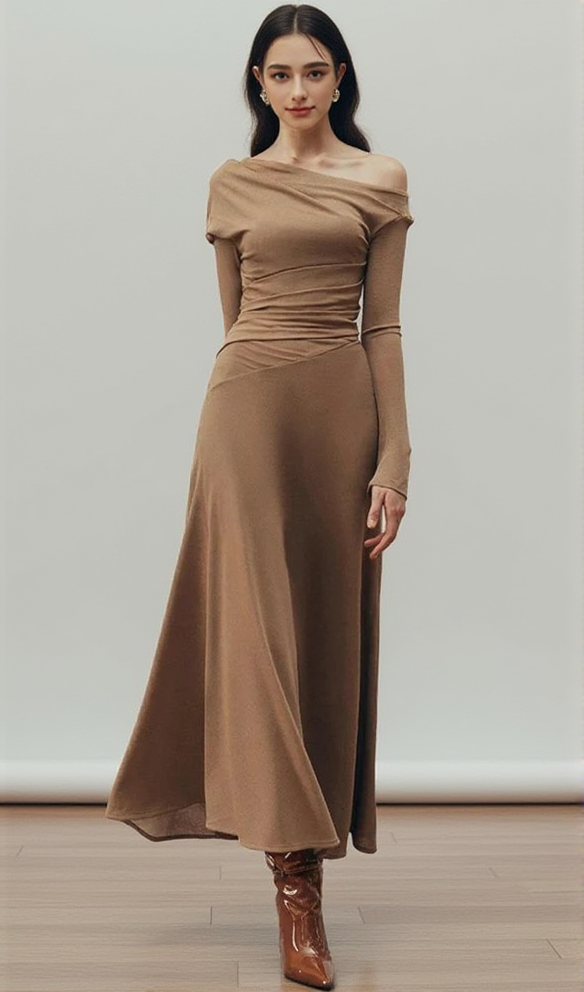 AIIZIE ARIA DRAPED MAXI DRESS IN HAZELNUT - product image