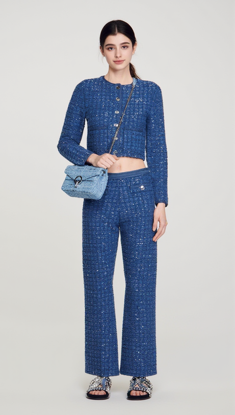 PALM CROPPED BLAZER IN BLUE