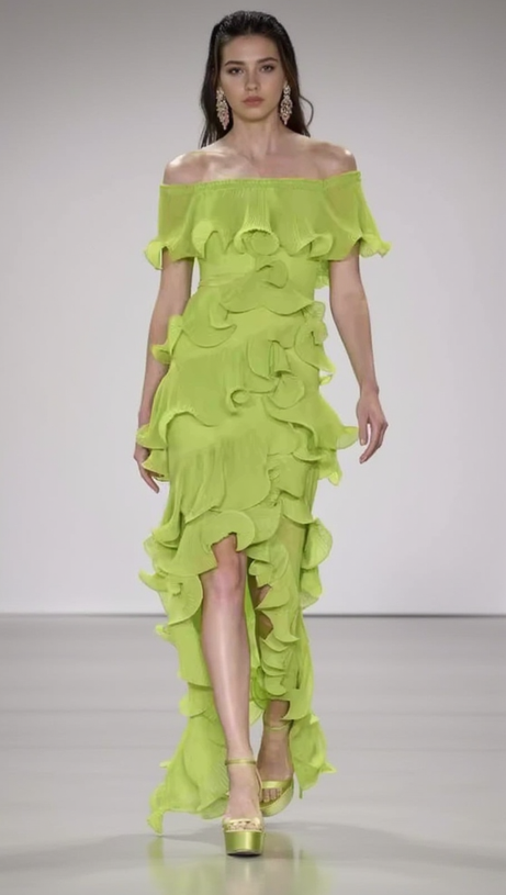 DORA GREEN OFF-SHOULDER PLEATED ORGANZA MAXI DRESS