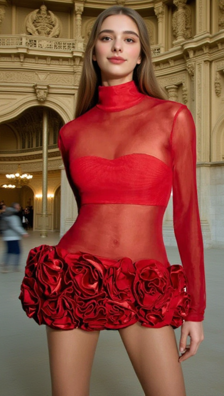 SAMANTHA POPPIES EMBELLISHED MINI DRESS IN RED