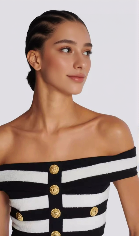 TWO-TONE EMBELLISHED KNITTED CROPPED TOP SKIRT SET