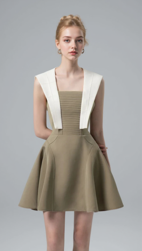 ZWEIFARBIGES MINIKLEID IN OLIV