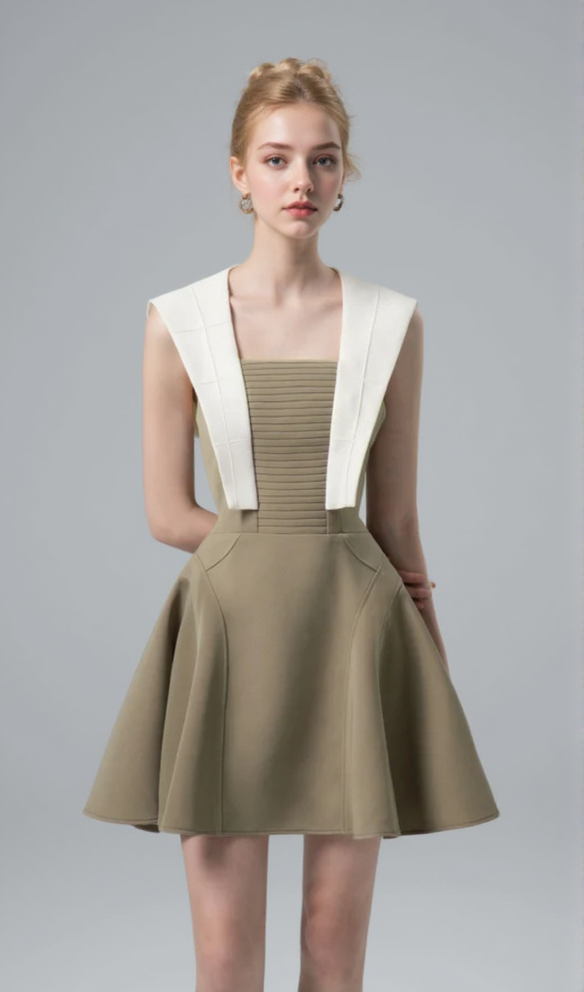 ZWEIFARBIGES MINIKLEID IN OLIV